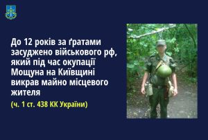 Засуджено військового рф, який під час окупації Мощуна викрав майно місцевого жителя ФОТО